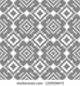 Cross stitch, seamless decorative pattern. Embroidery and knitting. Abstract geometric background. Ethnic ornaments.