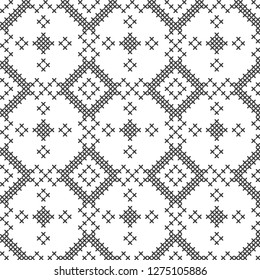 Cross stitch, seamless decorative pattern. Embroidery and knitting. Abstract geometric background. Ethnic ornaments.