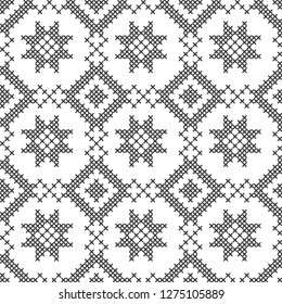 Cross stitch, seamless decorative pattern. Embroidery and knitting. Abstract geometric background. Ethnic ornaments.