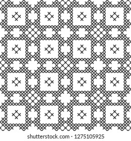 Cross stitch, seamless decorative pattern. Embroidery and knitting. Abstract geometric background. Ethnic ornaments.