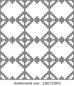 Cross stitch, seamless decorative pattern. Embroidery and knitting. Abstract geometric background. Ethnic ornaments.