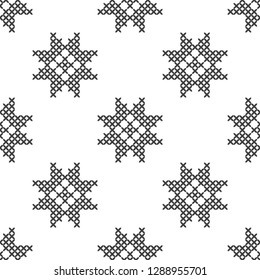 Cross stitch, seamless decorative pattern. Embroidery and knitting. Abstract geometric background. Ethnic ornaments.