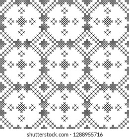 Cross stitch, seamless decorative pattern. Embroidery and knitting. Abstract geometric background. Ethnic ornaments.