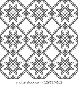 Cross stitch, seamless decorative pattern. Embroidery and knitting. Abstract geometric background. Ethnic ornaments.