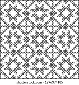 Cross stitch, seamless decorative pattern. Embroidery and knitting. Abstract geometric background. Ethnic ornaments.