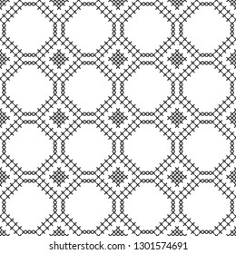 Cross stitch, seamless decorative pattern. Embroidery and knitting. Abstract geometric background. Ethnic ornaments.