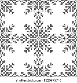 Cross stitch, seamless decorative pattern. Embroidery and knitting. Abstract geometric background. Ethnic ornaments.
