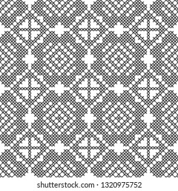 Cross stitch, seamless decorative pattern. Embroidery and knitting. Abstract geometric background. Ethnic ornaments.