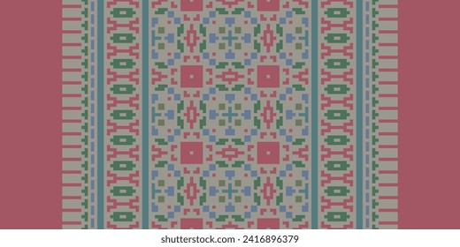 Cross Stitch seamless pattern. Pixel pattern. Design for clothing, fabric, background, wallpaper, wrapping, batik. Knitwear, Embroidery style. Aztec geometric art ornament print.Vector illustration