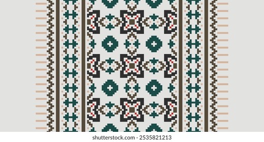Cross Stitch padrão sem costura, Padrão étnico abstrato de pixel tradicional geométrico para roupas, tecido, papel de parede, batik, Knitwear, pixel art.