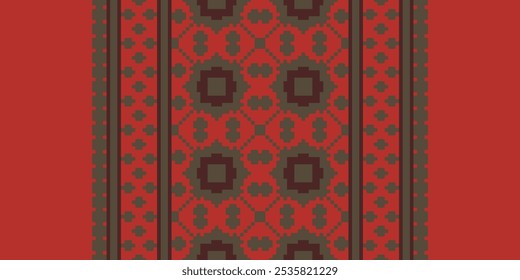 Cross Stitch seamless pattern, Traditional pixel geometric Abstract ethnic pattern for clothing, fabric, wallpaper, batik, Knitwear, pixel art. Ethnic Art Designer.