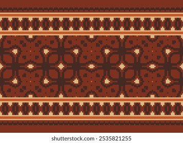 Cross Stitch seamless pattern, Traditional pixel geometric Abstract ethnic pattern for clothing, fabric, wallpaper, batik, Knitwear, pixel art. Ethnic Art Designer.