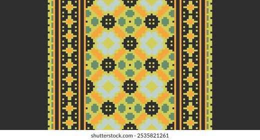 Cross Stitch seamless pattern, Traditional pixel geometric Abstract ethnic pattern for clothing, fabric, wallpaper, batik, Knitwear, pixel art. Ethnic Art Designer.