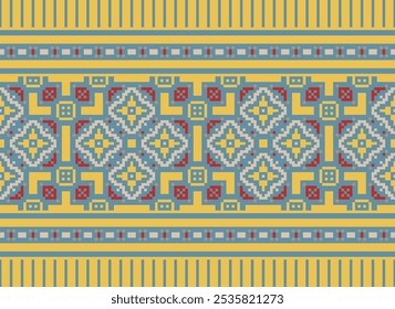 Cross Stitch seamless pattern, Traditional pixel geometric Abstract ethnic pattern for clothing, fabric, wallpaper, batik, Knitwear, pixel art. Ethnic Art Designer.