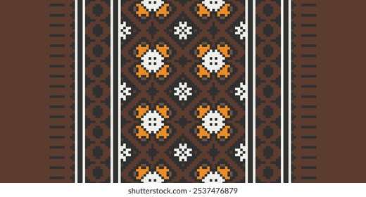 Patrón sin costuras de punto cruzado, patrón étnico Abstractas geométrico tradicional del pixel para la ropa, tela, Fondo de pantalla, batik, ropa de punto, arte del pixel.