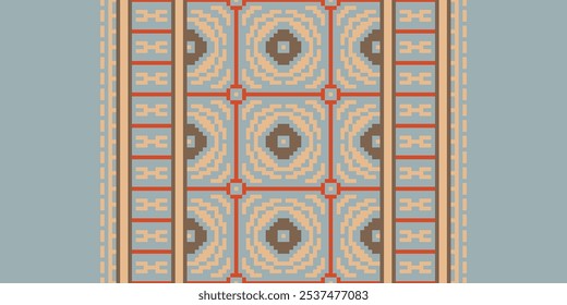 Cross Stitch seamless pattern, Traditional pixel geometric Abstract ethnic pattern for clothing, fabric, wallpaper, batik, Knitwear, pixel art. Ethnic Art Designer.