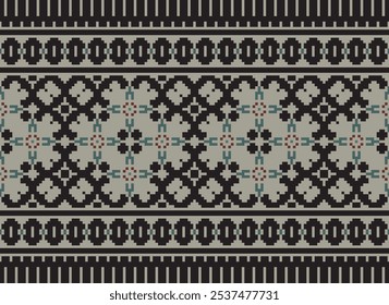 Cross Stitch seamless pattern, Traditional pixel geometric Abstract ethnic pattern for clothing, fabric, wallpaper, batik, Knitwear, pixel art. Ethnic Art Designer.