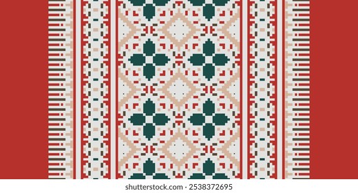 Cross Stitch seamless pattern, Traditional pixel geometric Abstract ethnic pattern for clothing, fabric, wallpaper, batik, Knitwear, pixel art. Ethnic Art Designer.
