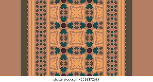 Cross Stitch seamless pattern, Traditional pixel geometric Abstract ethnic pattern for clothing, fabric, wallpaper, batik, Knitwear, pixel art. Ethnic Art Designer.