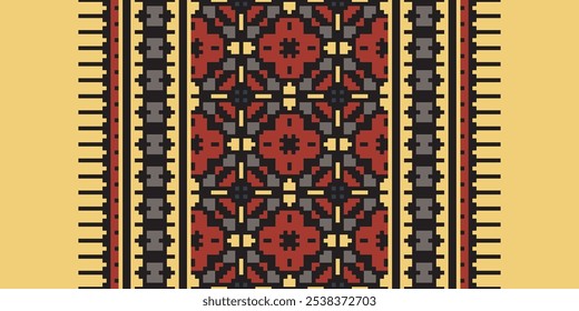 Cross Stitch seamless pattern, Traditional pixel geometric Abstract ethnic pattern for clothing, fabric, wallpaper, batik, Knitwear, pixel art. Ethnic Art Designer.