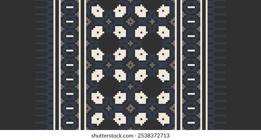 Cross Stitch seamless pattern, Traditional pixel geometric Abstract ethnic pattern for clothing, fabric, wallpaper, batik, Knitwear, pixel art. Ethnic Art Designer.