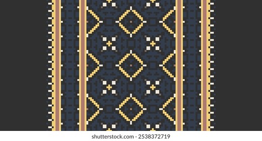 Cross Stitch seamless pattern, Traditional pixel geometric Abstract ethnic pattern for clothing, fabric, wallpaper, batik, Knitwear, pixel art. Ethnic Art Designer.