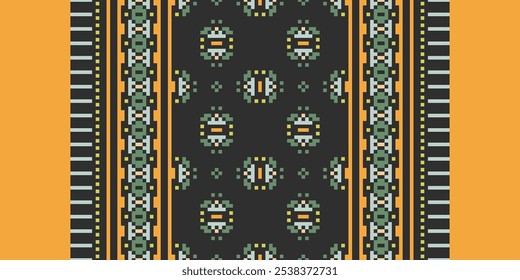 Patrón sin costuras de punto cruzado, patrón étnico Abstractas geométrico tradicional del pixel para la ropa, tela, Fondo de pantalla, batik, ropa de punto, arte del pixel.