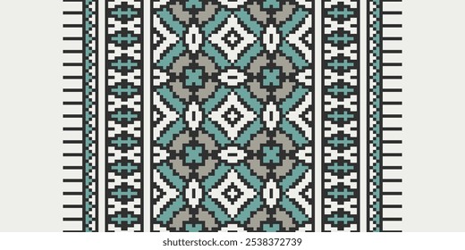 Cross Stitch padrão sem costura, Padrão étnico abstrato de pixel tradicional geométrico para roupas, tecido, papel de parede, batik, Knitwear, pixel art.