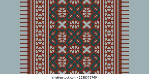 Cross Stitch seamless pattern, Traditional pixel geometric Abstract ethnic pattern for clothing, fabric, wallpaper, batik, Knitwear, pixel art. Ethnic Art Designer.