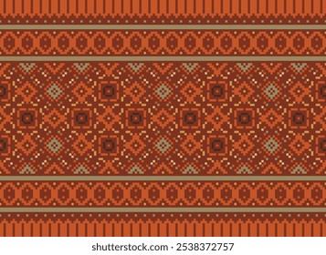 Patrón sin costuras de punto cruzado, patrón étnico Abstractas geométrico tradicional del pixel para la ropa, tela, Fondo de pantalla, batik, ropa de punto, arte del pixel.