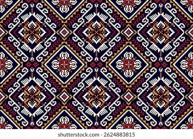 Cross stitch seamless pattern,floral cross stitch pattern on black background,vector illustration,geometric ethnic seamless pattern,Aztec,abstract background.design for texture,fabric,clothing,print.