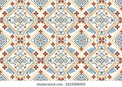 Cross stitch seamless pattern,floral cross stitch pattern on white background,vector illustration,geometric ethnic seamless pattern,Aztec,abstract background.design for texture,fabric,clothing,print.