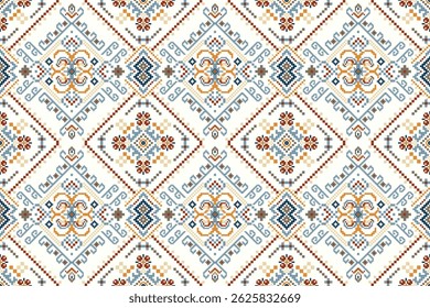 Cross stitch seamless pattern,floral cross stitch pattern on white background,vector illustration,geometric ethnic seamless pattern,Aztec,abstract background.design for texture,fabric,clothing,print.