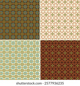 cross stitch seamless patterns orange blue green brown
