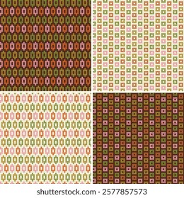 cross stitch seamless patterns with pink orange green and brown