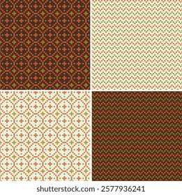 cross stitch seamless zig zag stripe patterns orange green brown