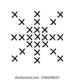 Cross stitch snowflake, winter holidays design element, flat vector outline for coloring book