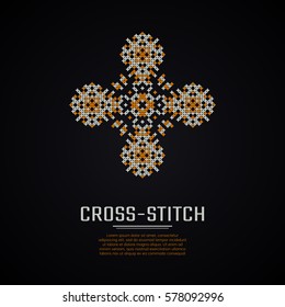 Cross stitch square logo. Cross-stitching logotype. Business identity concept for embroidery company. Tel kirma technique.