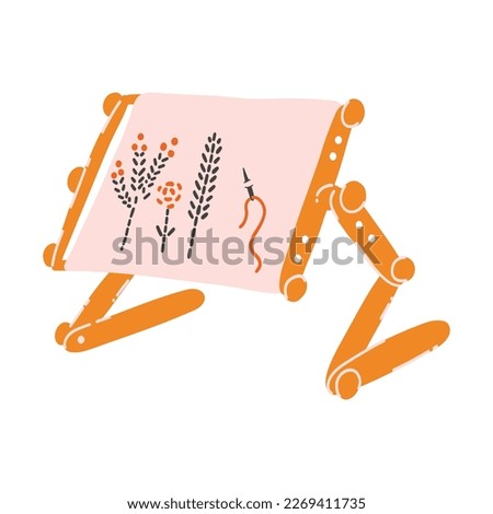 Cross stitch stand in cartoon flat style. Hand drawn vector illustration of embroidery stand holder, needlework supply, concept of sewing, embroidery, handicrafts, hobby.