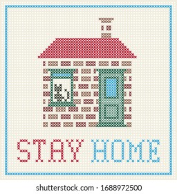 Cross Stitch Stay Home Message 