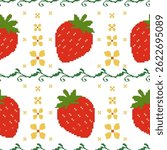 Cross Stitch strawberry wallpaper and background. Vector illustration design digital file download for print, printable, card, textile, texture, backdrop, napery and many projects.