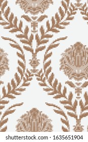 cross stitch style effect damask seamless vector pattern 
