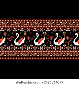 Cross Stitch, swan floral embroidery ethnic, knitting, abstract, ikat, pattern design