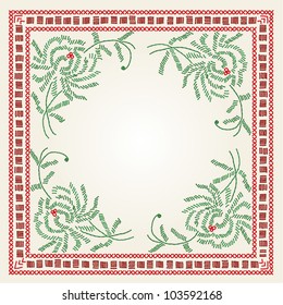 Cross stitch tablecloth. Vector imitation of the vintage cross-stitch floral ornate.