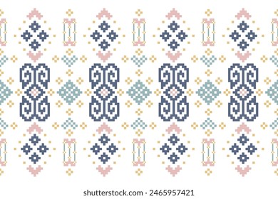 Cross stitch traditional ethnic pattern, paisley background, Aztec, African, Indonesian, Indian, seamless pattern for print fabric, dress, rug, curtain, sarong, clothing, tablecloth.