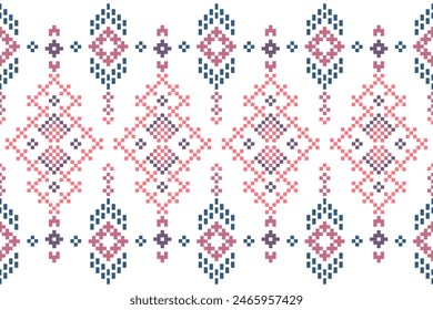 Cross stitch traditional ethnic pattern, paisley background, Aztec, African, Indonesian, Indian, seamless pattern for print fabric, dress, rug, curtain, sarong, clothing, tablecloth.