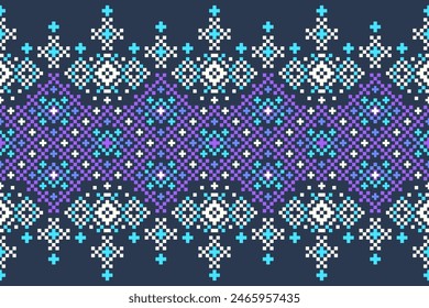Cross stitch traditional ethnic pattern, paisley background, Aztec, African, Indonesian, Indian, seamless pattern for print fabric, dress, rug, curtain, sarong, clothing, tablecloth.