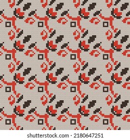 Cross stitch Ukrainian folk seamless vector pattern. Embroidery ethnic flower background