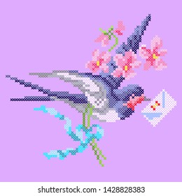 cross stitch vector illustration swallow