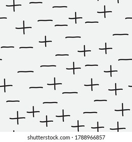 Cross stitch white and black plus and minus background vector seamless repeat pattern surface design